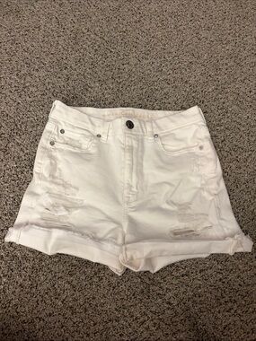 American Eagle Outfitters White Distressed Rolled-Hem Denim Shorts